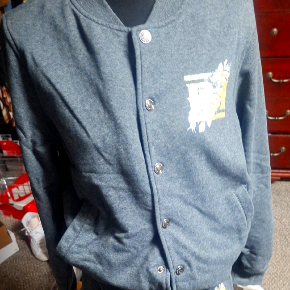 Gray Button-Up Rock Revival Jacket With Matching Joggers